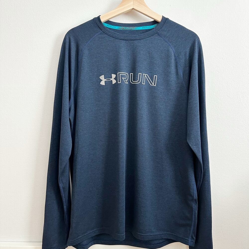 Under Armour UA HeatGear Fitted Run Navy Blue Long Sleeve Shirt Men’s Large